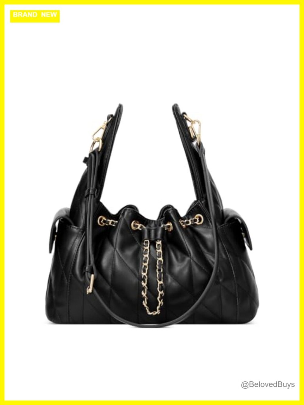 Quilted Vegan Leather Hobo Shoulder Bag Adjustable Strap Slouchy Tote